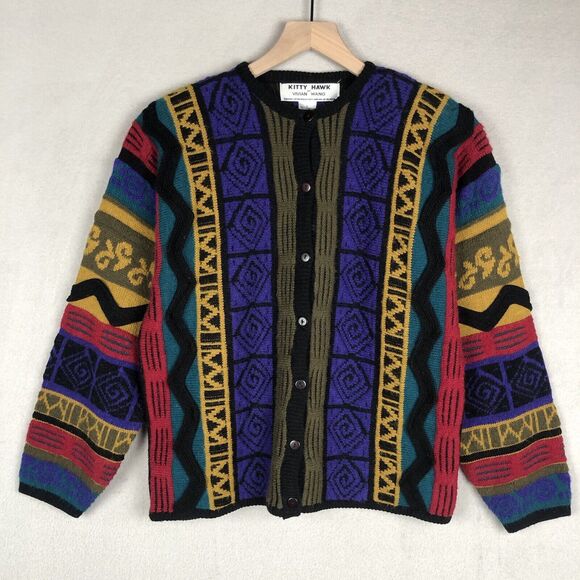 VTG KITTY HAWK by Vivian Wang Cardigan Sweater Sz L Button 3-D Texture Knit‎ 80s - Picture 1 of 14